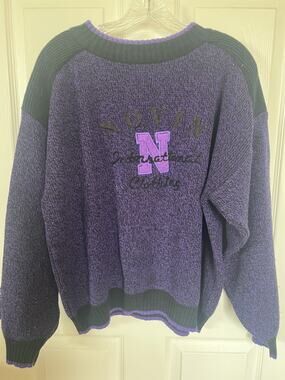 Vtg 90 Novin International Knit Crewneck Sweater Purple Black Grandpacore L